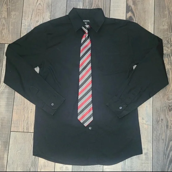 ‼️SOLD‼️George black dress shirt with tie Size XL 14/16 - Picture 2 of 3